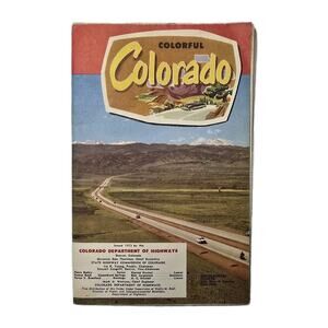 Vintage 1953 Colorado Highway Map Fold-Out Colorful Colorado Travel Brochure